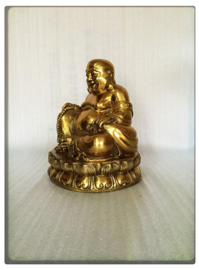飞龙纯铜坐莲弥勒佛大肚弥勒佛笑佛铜像佛像家居工艺品摆件