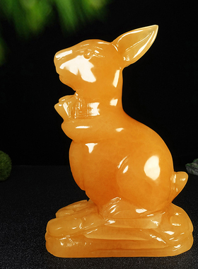 天然黄玉生肖兔动物桌面摆件玉石兔子招财家居客厅商铺装饰品摆设