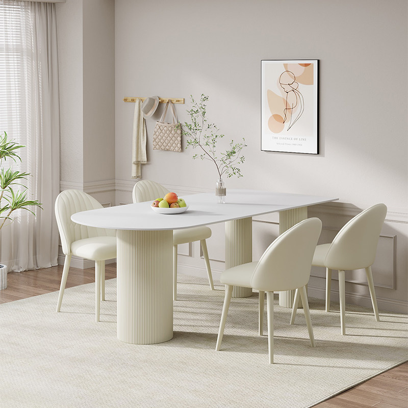 奶油风岩板岛台餐桌小户型吃饭桌罗马柱简约家用餐桌椅组合,淘宝优惠券,粉丝福利购,淘宝优惠卷