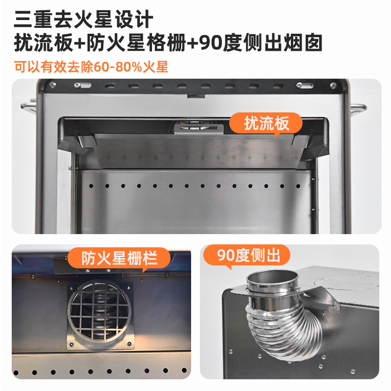 荒野猎人304桌面壁炉露营取暖帐篷三面观火双开门二次燃烧柴火炉,淘宝优惠券,粉丝福利购,淘宝优惠卷