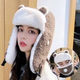 Lei feng hat hat Женский осенний и зимний шерстяные шерстяные ушные шляпы корейский ухо с кошкой милый велосипедный ветрозащитный ветры -защищенные и теплые лыжные шапки