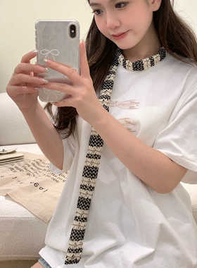 夏季条纹镂空原宿风女小围巾围脖