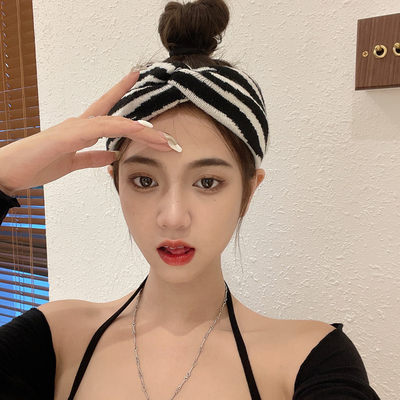 网红街头酷发带女韩版ins个性腰果花头巾复古宽边针织毛线束发箍 虎窝淘