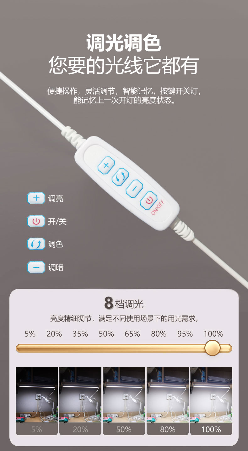 led灯条插座灯日光灯管直插式带开关照明宿舍桌灯台灯酷毙灯护眼-图2