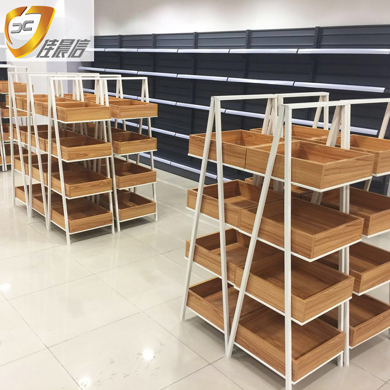 高档钢木货架超市便利店母婴店药店食品店零食店货架展示架促销台 - 图2