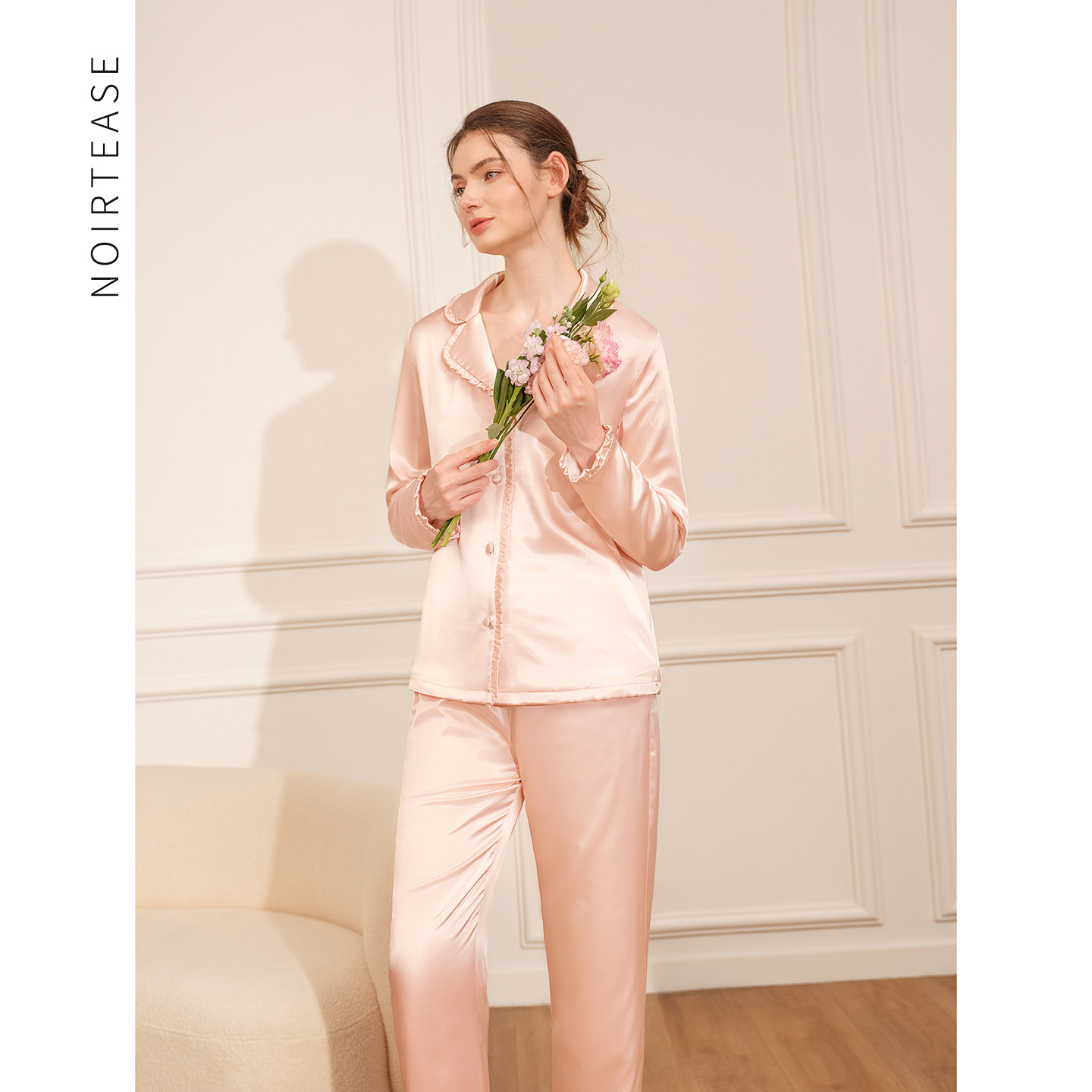 NoirTease新品加厚加绒保暖睡衣女秋冬季轻奢丝质长袖家居服套装,淘宝优惠券,粉丝福利购,淘宝优惠卷