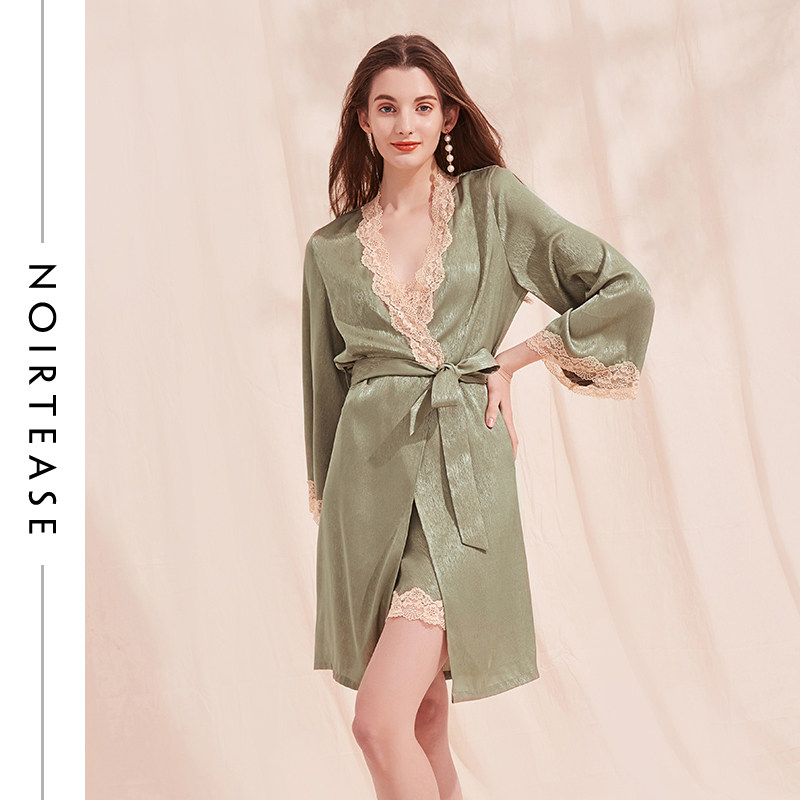 nt奢华蕾丝刺绣女士性感新娘夏睡袍 noirtease睡袍/浴袍