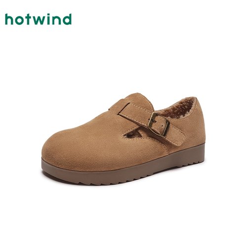 热风勃肯鞋软木鞋女25冬季新款舒适通勤毛毛鞋复古百搭休闲棉鞋女 - 图0