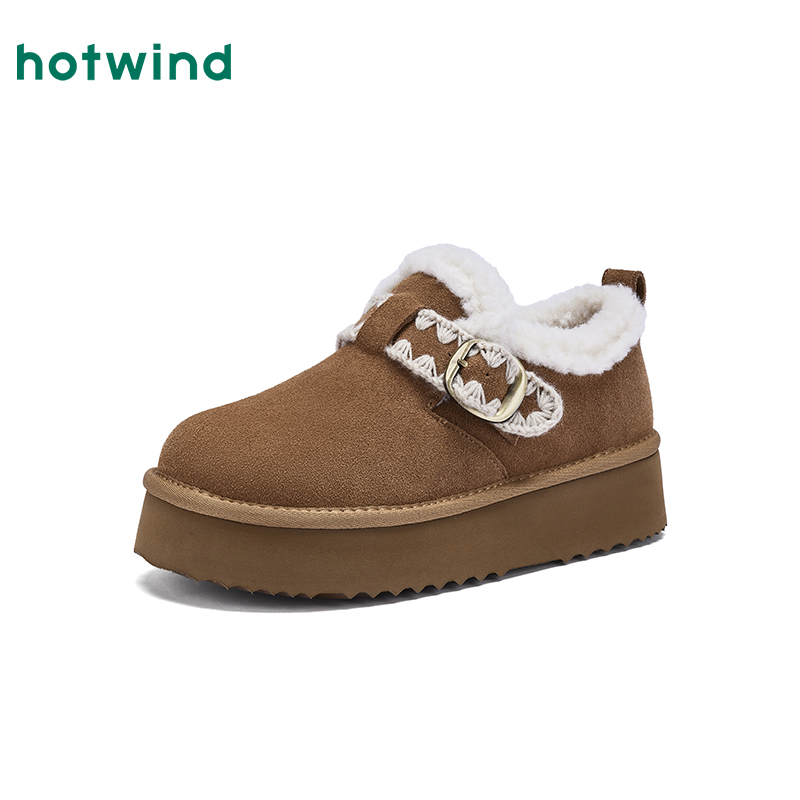 热风勃肯风毛毛鞋2025年冬季新款厚底增高雪地靴子百搭休闲棉鞋女 - 图0