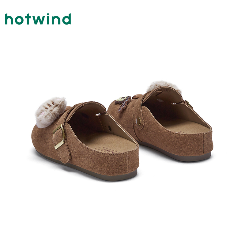 热风复古勃肯鞋女鞋2025年秋季新款休闲半拖鞋百搭通勤棕色包头拖 - 图2