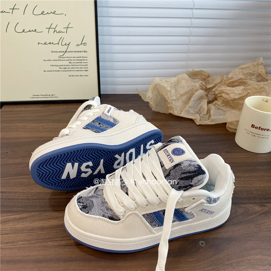 易少年 复古港风面包鞋女ins潮2025冬季新款牛仔布百搭休闲板鞋男,淘宝优惠券,粉丝福利购,淘宝优惠卷