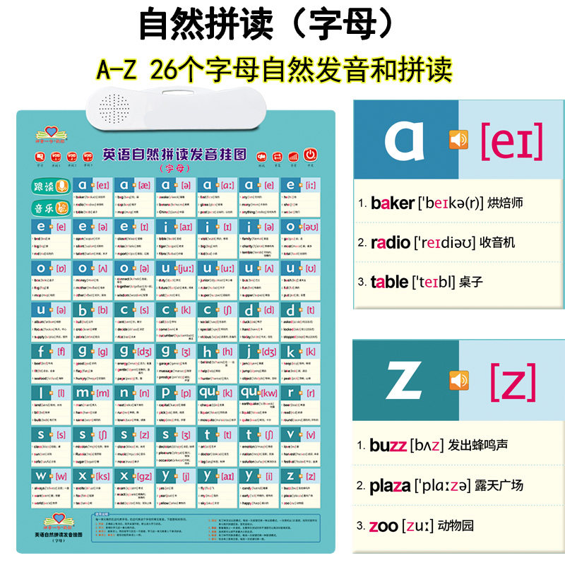 小学生英语拼读训练神器字母组合48音标和自然拼读发音有声挂图