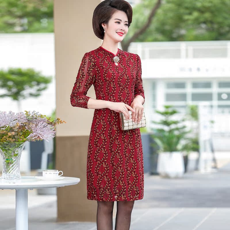 岁 妈妈春秋旗袍裙子中长款洋气高贵 50 中老年女装秋装连衣裙长袖 40 岁 妈妈春秋旗袍裙子中长款洋气高贵 50 中老年女装秋装连衣裙长袖 40