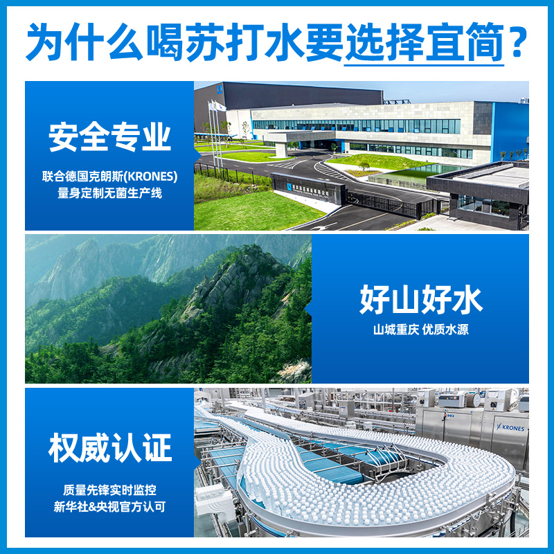 宜简苏打水碱性水无汽无糖饮料整箱360ml*12瓶官方直销