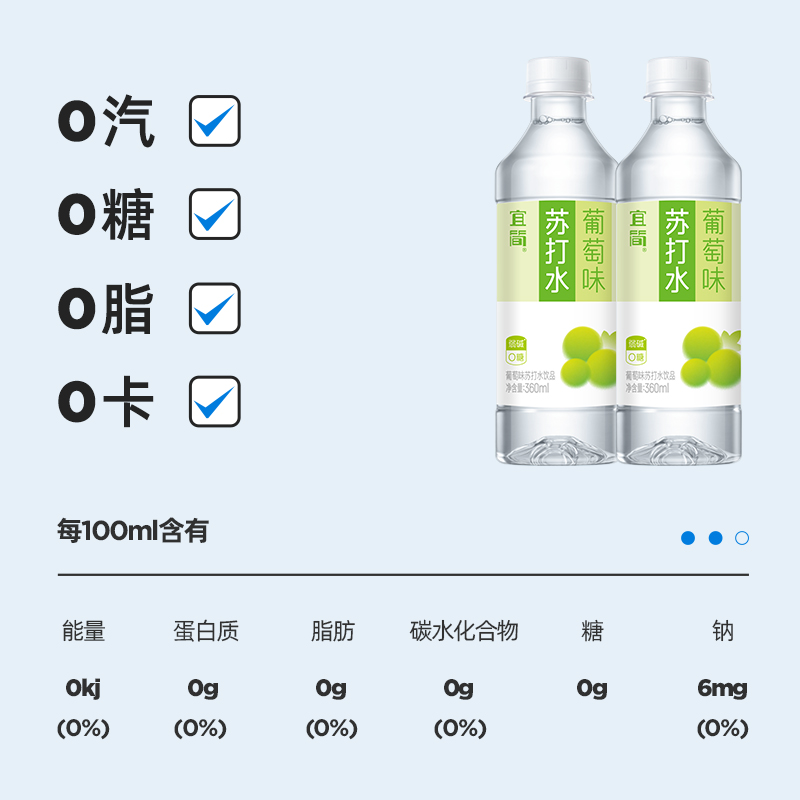 宜简葡萄味苏打水果味无糖饮料0糖0脂0卡360ml*12瓶