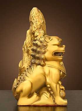 泰山石敢当摆件黄铜石敢当室内补角铜狮子门口一对黄铜装饰品摆