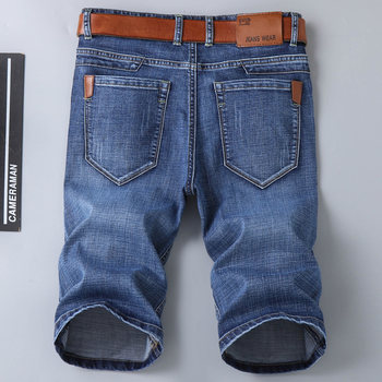 Summer denim shorts men's 5 point pants stretch loose straight 7-point pants 2023 new men's Slim fit