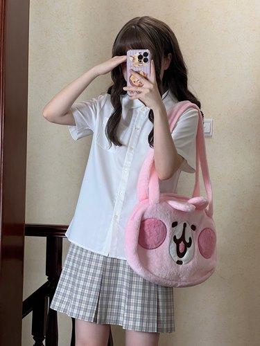 【心脏地震】风琴褶jk制服衬衫女夏短袖圆领女款通勤日系学院风女 - 图1