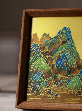 铜 《千里江山》桌屏 铜雕画书房办公室桌面装饰画