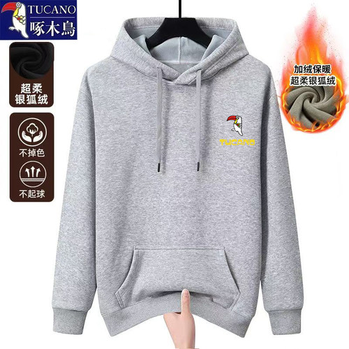 啄木鸟秋冬季连帽加绒加厚保暖卫衣男士宽松潮流套头百搭休闲上衣 - 图3