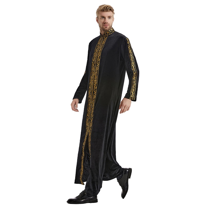 Muslim Arab Men Clothing Velvet Robe Thawb Caftan 男刺绣长袍 - 图0