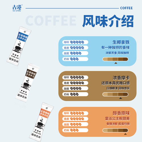 古港原味咖啡 学生速溶摩卡风味三合一咖啡生椰拿铁家用饮品袋装 - 图1
