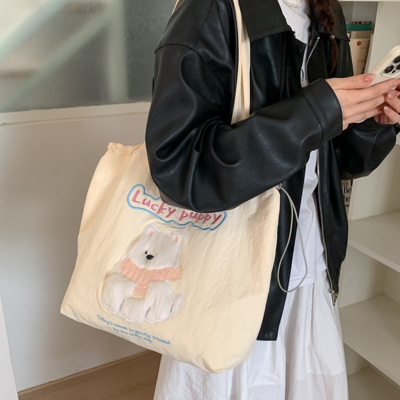 可爱毛绒小狗帆布托特包包女2026新款大容量手提袋学生通勤单肩包,淘宝优惠券,粉丝福利购,淘宝优惠卷