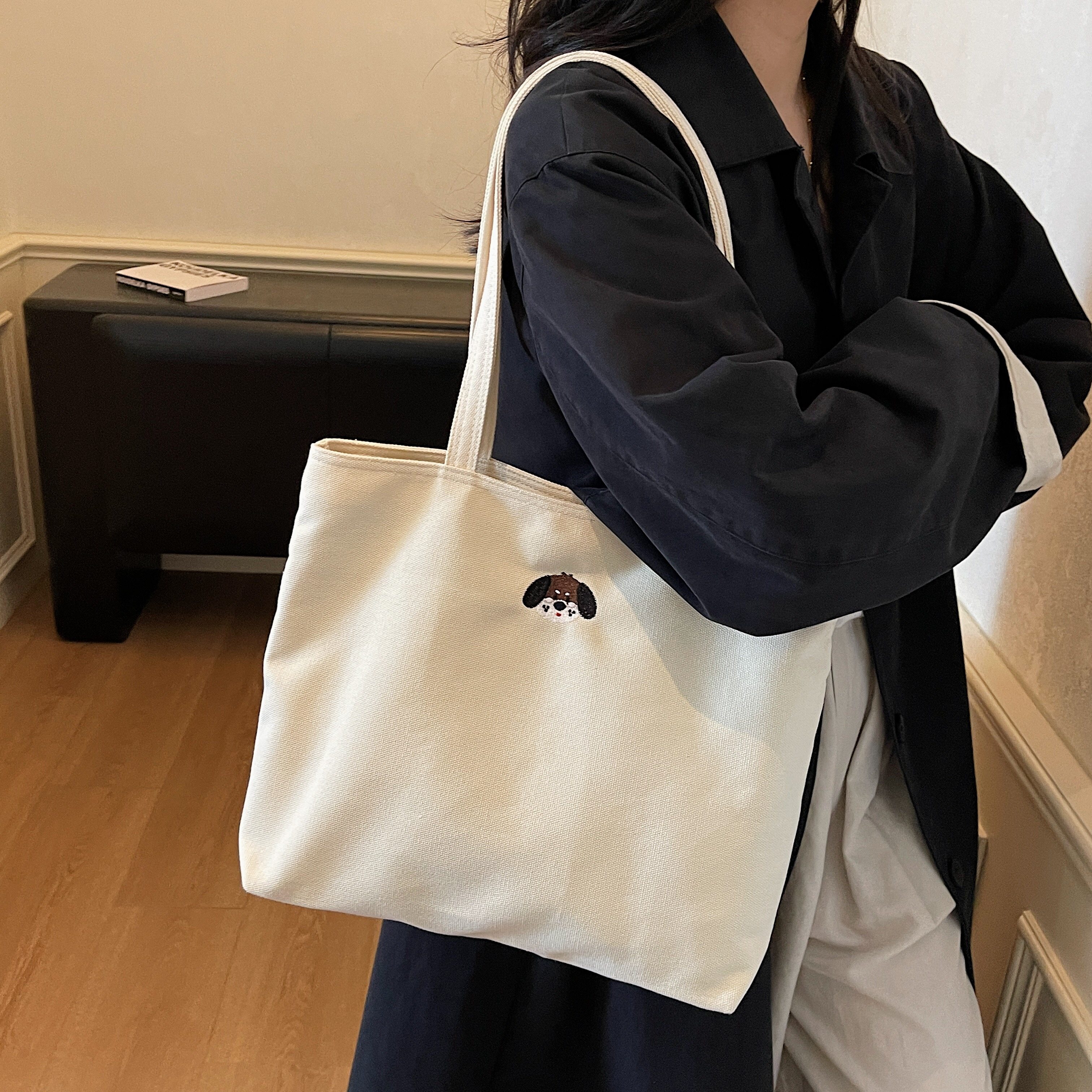 大容量刺绣帆布托特包包女2025新款潮韩版ins风学生通勤单肩包,淘宝优惠券,粉丝福利购,淘宝优惠卷