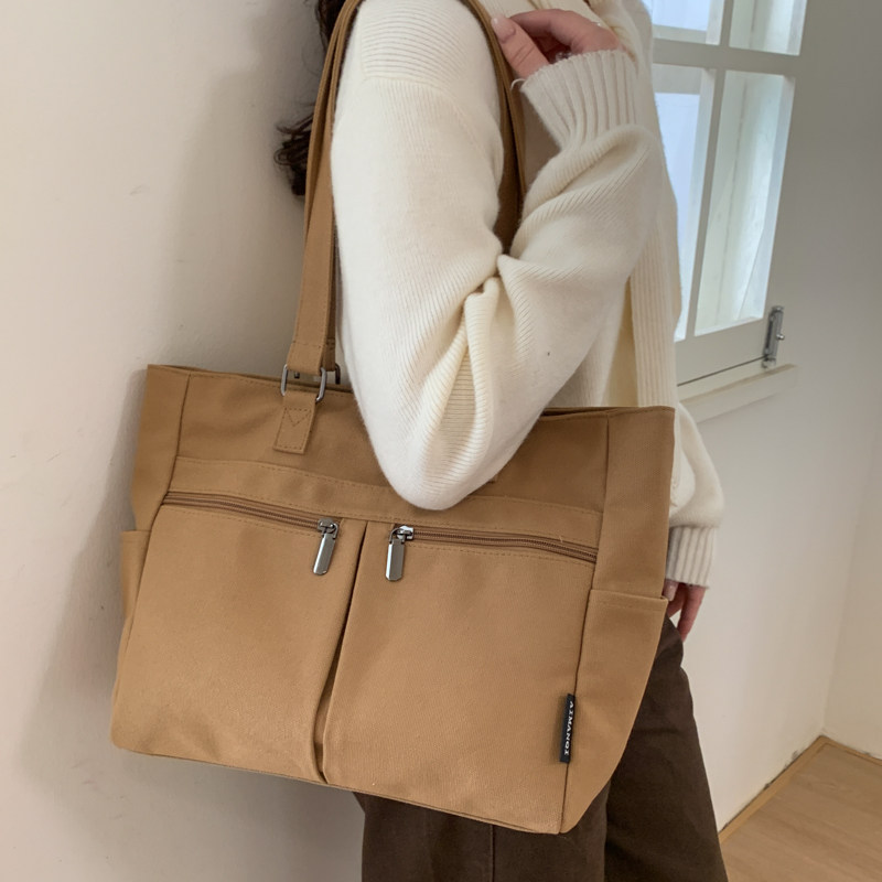 简约纯色百搭帆布托特包包女大容量手提袋学生上课休闲通勤单肩包,淘宝优惠券,粉丝福利购,淘宝优惠卷