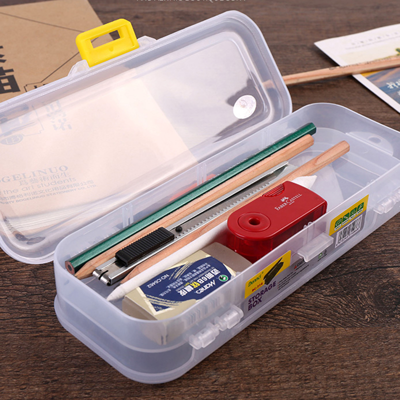 素描铅笔收纳盒美术生专用抖音同款网红双层多功能学生大容量透明收纳盒简约文具盒 - 图3