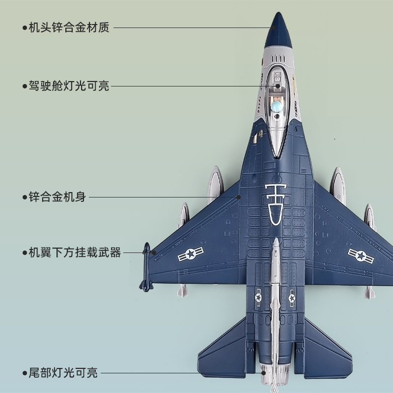 儿童F16战斗飞机玩具合金仿真F35战斗机模型军事轰炸机摆件小男孩 - 图0