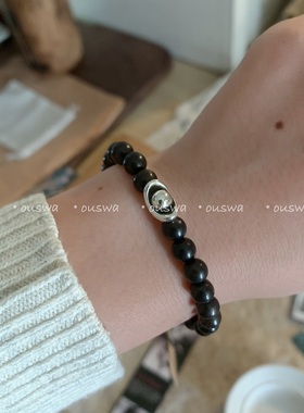 ouswa原创-元宝小花，极简新中式复古小众百搭气质木头手串手链