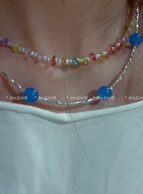 ouswa【感受的时节】小众手工叠戴多巴胺彩色气质复古项链锁骨链