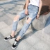 Xuân 2019 phiên bản mới của Hàn Quốc có cạp cao eo thon là quần jeans ống suông chín quần dài quần nữ ống rộng - Quần jean jean nữ Quần jean