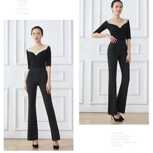 新款形体服仪态礼仪舞蹈练功服大喇叭裤套装女成人培训走秀形体裤 - 图3