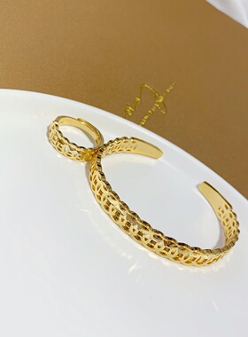 久不掉色沙金铜钱币手环手链指环女仿黄金开口亮面戒指手镯两件套