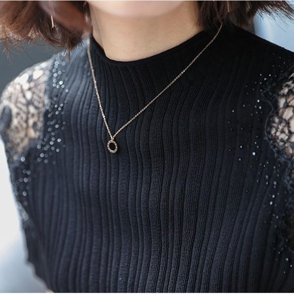 蕾丝t恤衫夏秋季新款修身打底衫 欧织蔻T恤