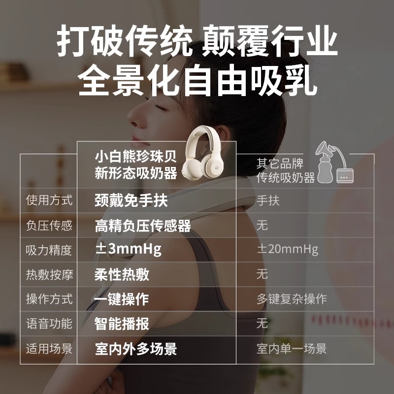 小白熊免手扶双边电动吸奶器按摩母乳静音全自动挤奶器便携珍珠贝