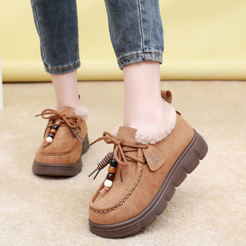 雪地靴厚底女2025冬季新款加绒加厚保暖棉鞋复古勃肯乐福鞋毛毛鞋 - 图1