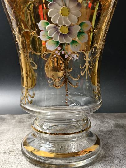 波西米亚穆拉诺真金描绘水晶玻璃中古罐收藏摆设糖果罐首饰收纳罐