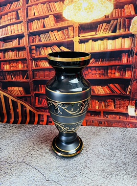 波西米亚黑色花瓶花器鎏金手绘图腾书房卧室公司摆设高36cm左右