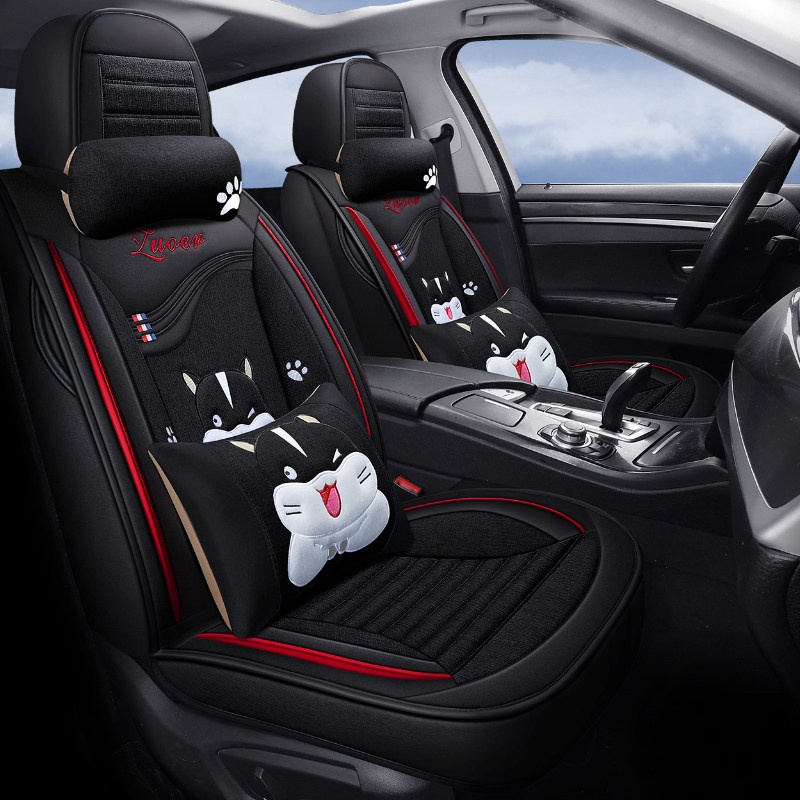 2025新款卡通汽车座套四季通用全包汽车座垫透气垫亚麻座椅套坐垫