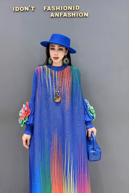 2026 Spring New Style Pleated Dress Colorful Elegant Comfortable Three-dimensional Flower Elegant Loose Plus Size ເຄື່ອງນຸ່ງຜູ້ຍິງ