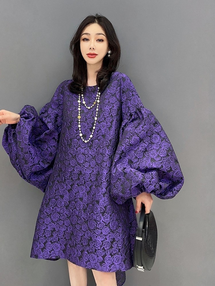 2025 秋季新款连衣裙华丽提花泡泡袖时尚休闲大码休闲气质女装,淘宝优惠券,粉丝福利购,淘宝优惠卷