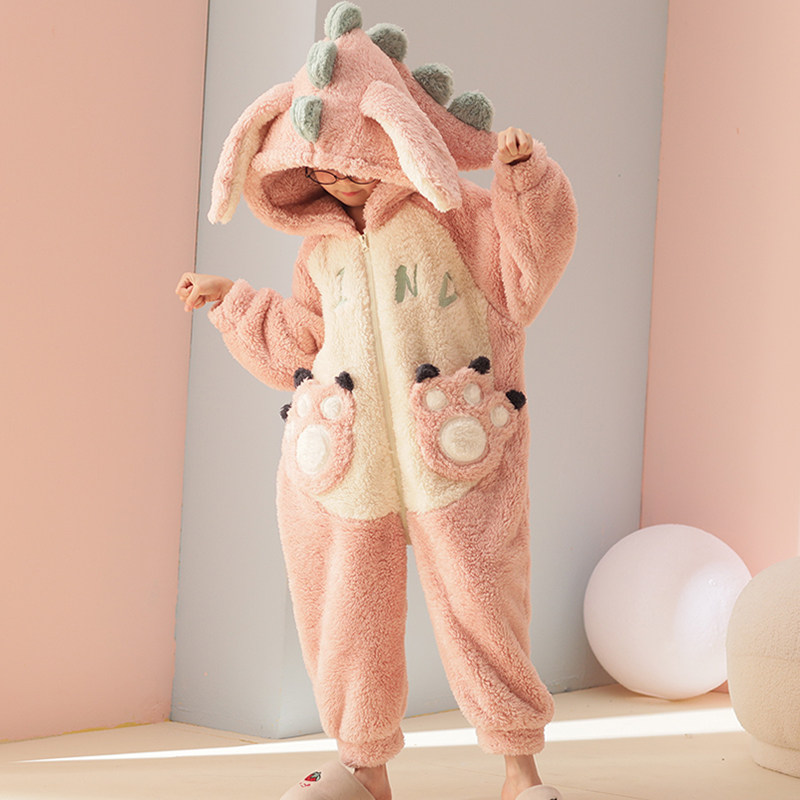 亲子母女童冬季珊瑚绒可爱造型睡衣 珊妤睡衣/家居服套装