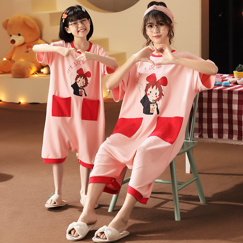 玲娜贝儿母女连体夏季短袖纯棉睡裙 珊妤睡衣/家居服套装