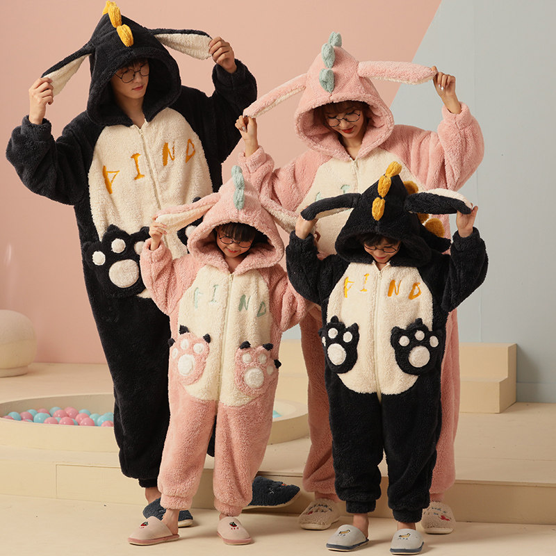 亲子母女童冬季珊瑚绒可爱造型睡衣 珊妤睡衣/家居服套装