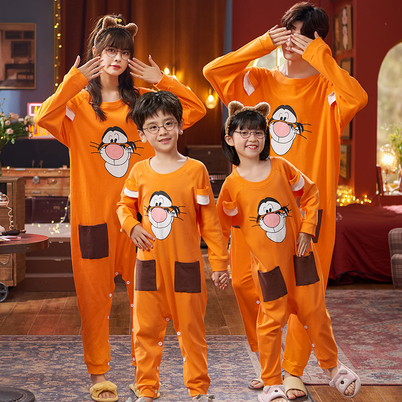 儿童连体春秋季纯棉长袖亲子装睡裙 珊妤睡衣/家居服套装