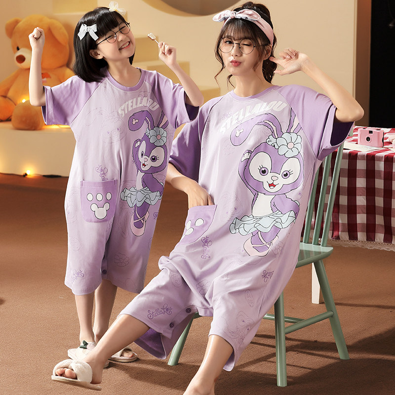 母女连体夏季短袖纯棉女童儿童睡裙 珊妤睡衣/家居服套装