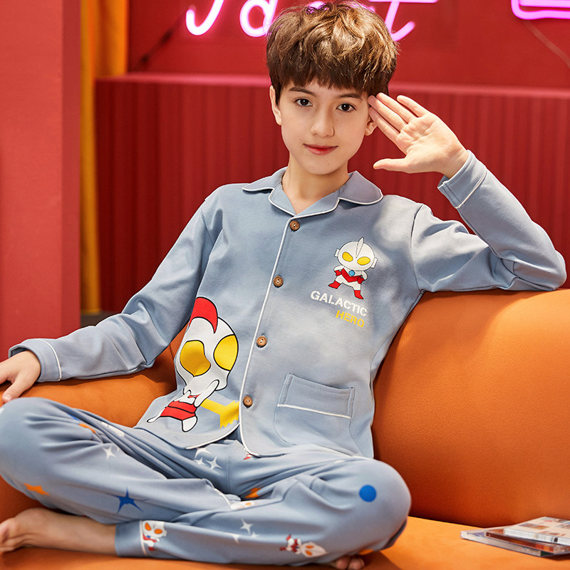 秋季男孩长袖纯棉青少年中大童睡衣 珊妤睡衣/家居服套装